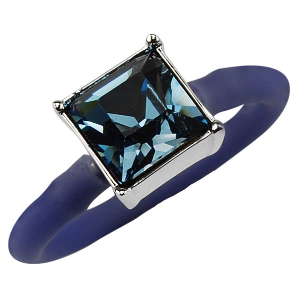 Crystalp Silikon Ring eckiger Kristall in Blau