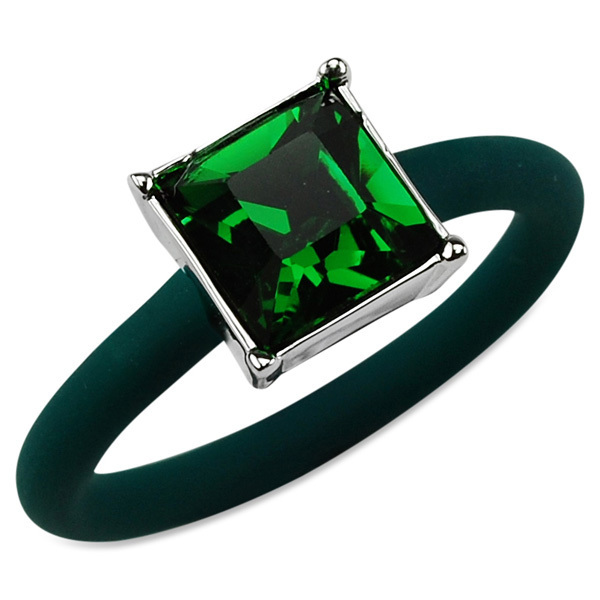Crystalp Silikon Ring verstellbar mit eckigem Kristall grün